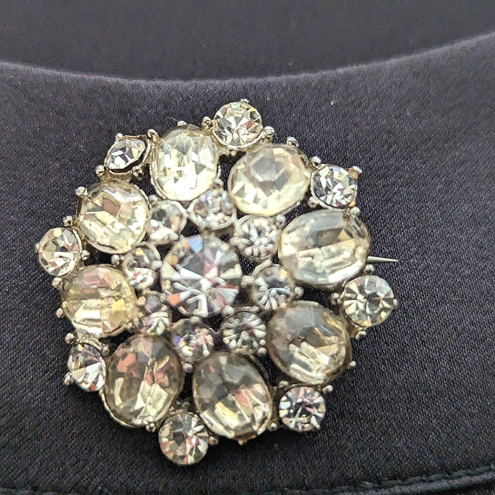 Vintage Silver Crystal Brooch